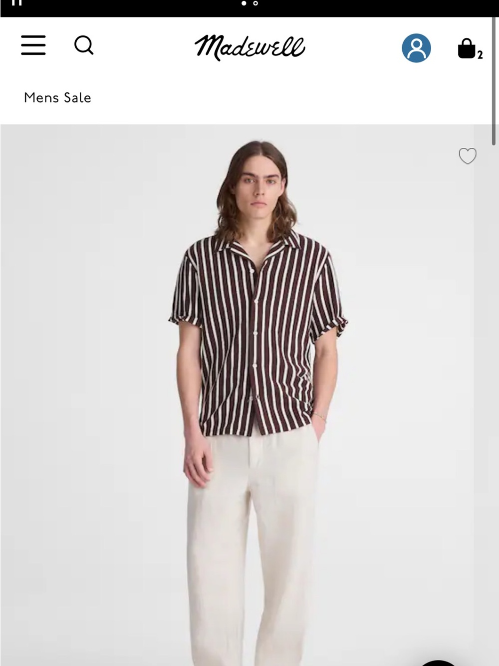 Madewell Men's Brown and White Vertical Stripe Short-Sleeve Shirt